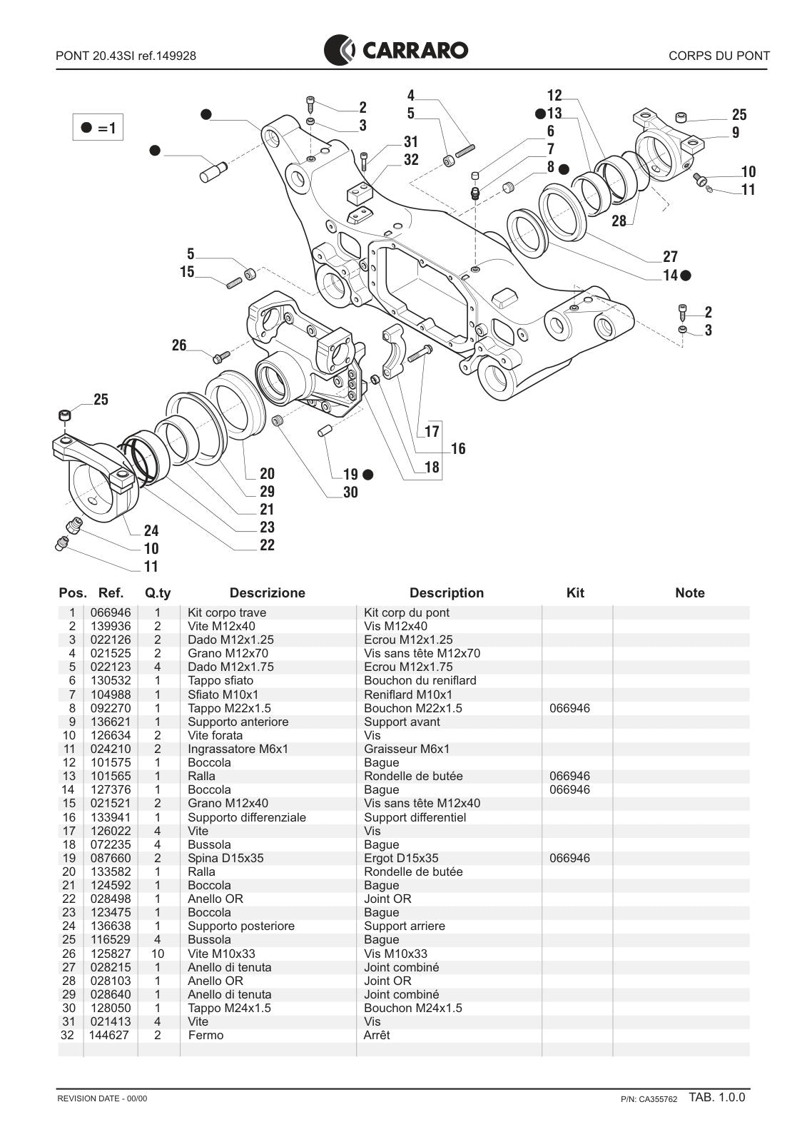 Carraro 20.43SI Axle Parts Catalog (Ref. 149928) – sample page 1