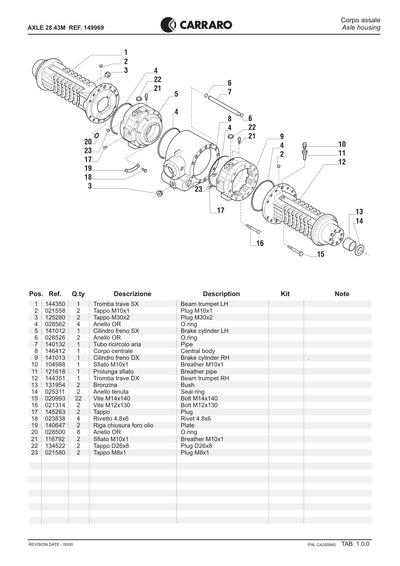 Carraro 28.43M Axle Parts Catalog (Ref. 149969) – sample page 1