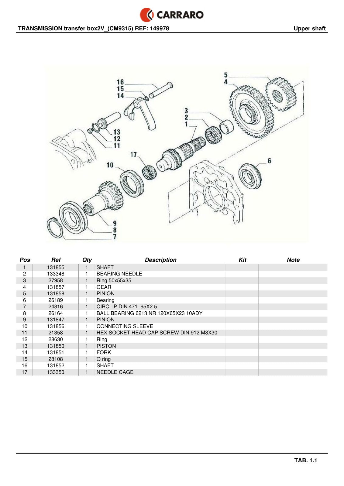 Carraro Transfer Box Parts Catalog (Ref. 149978) – sample page 1