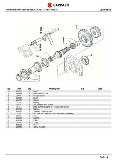 Carraro Transfer Box Parts Catalog (Ref. 149978) – sample page 1