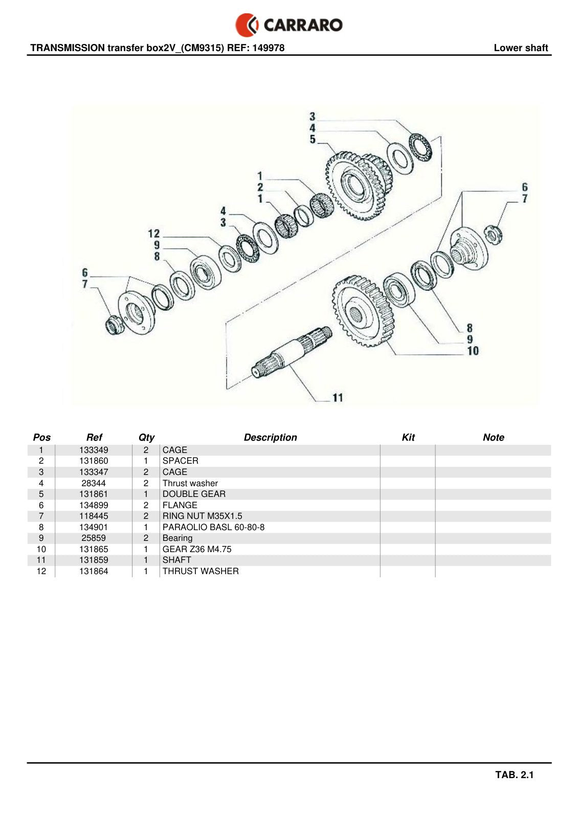 Carraro Transfer Box Parts Catalog (Ref. 149978) – sample page 2