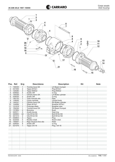 Carraro 28.32M Axle Parts Catalog (Ref. 150006) – sample page 1