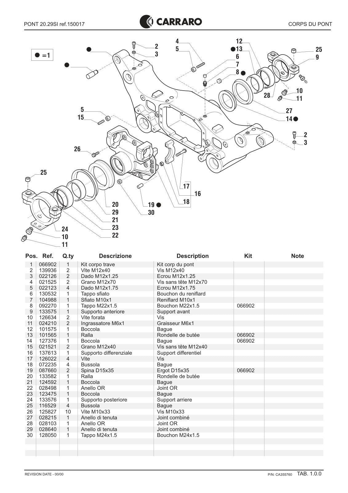 Carraro 20.29SI Axle Parts Catalog (Ref. 150017) – sample page 1