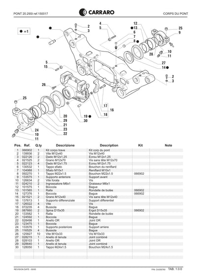 Carraro 20.29SI Axle Parts Catalog (Ref. 150017) – sample page 1
