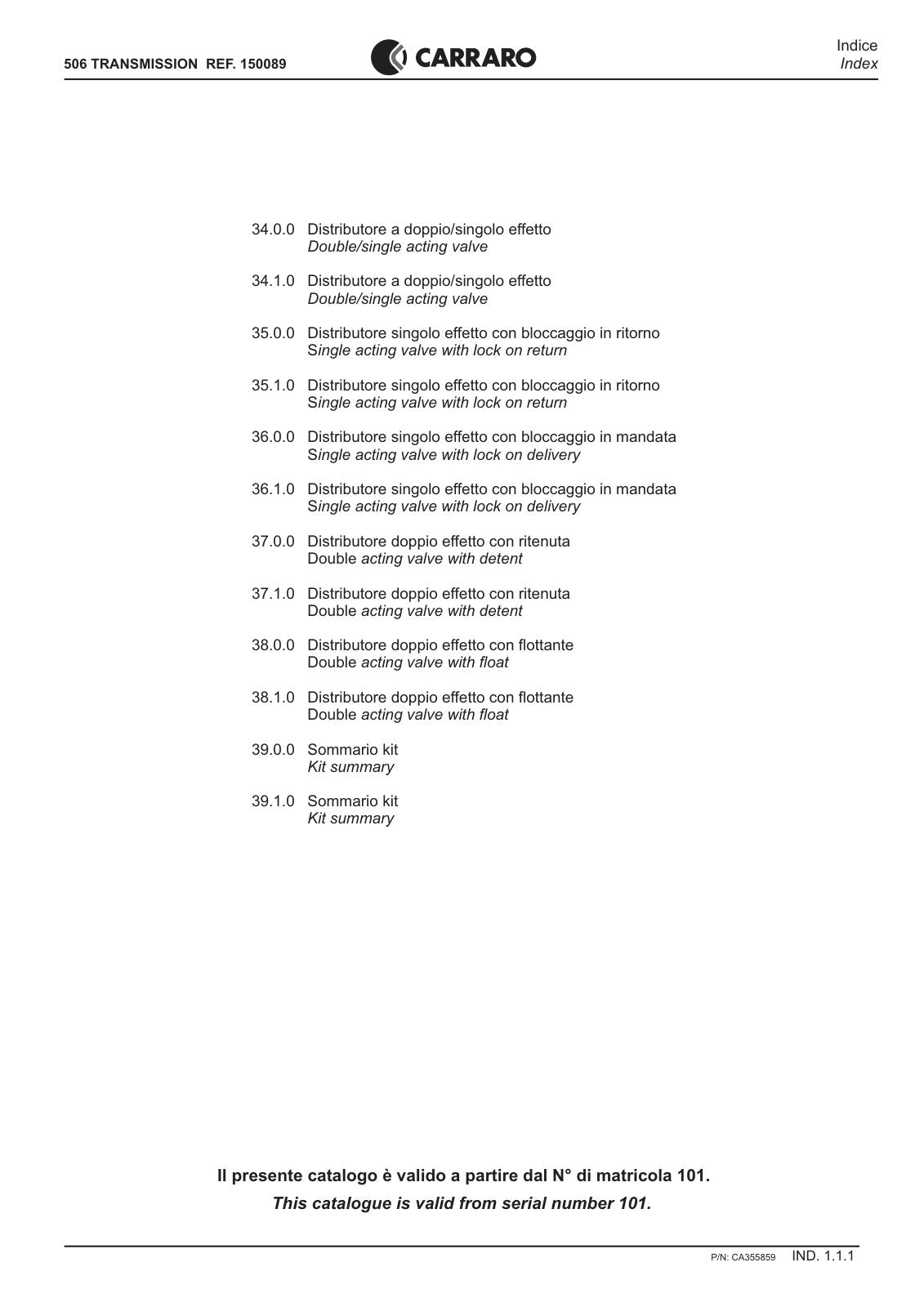 Carraro 506 Transmission Parts Catalog (Ref. 150089) – sample page 1