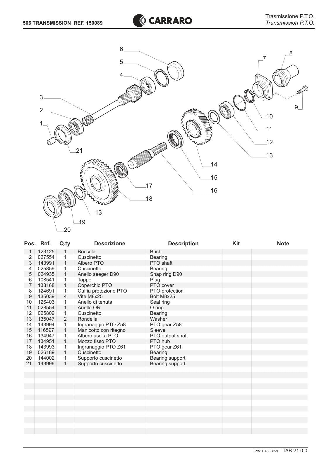 Carraro 506 Transmission Parts Catalog (Ref. 150089) – sample page 2