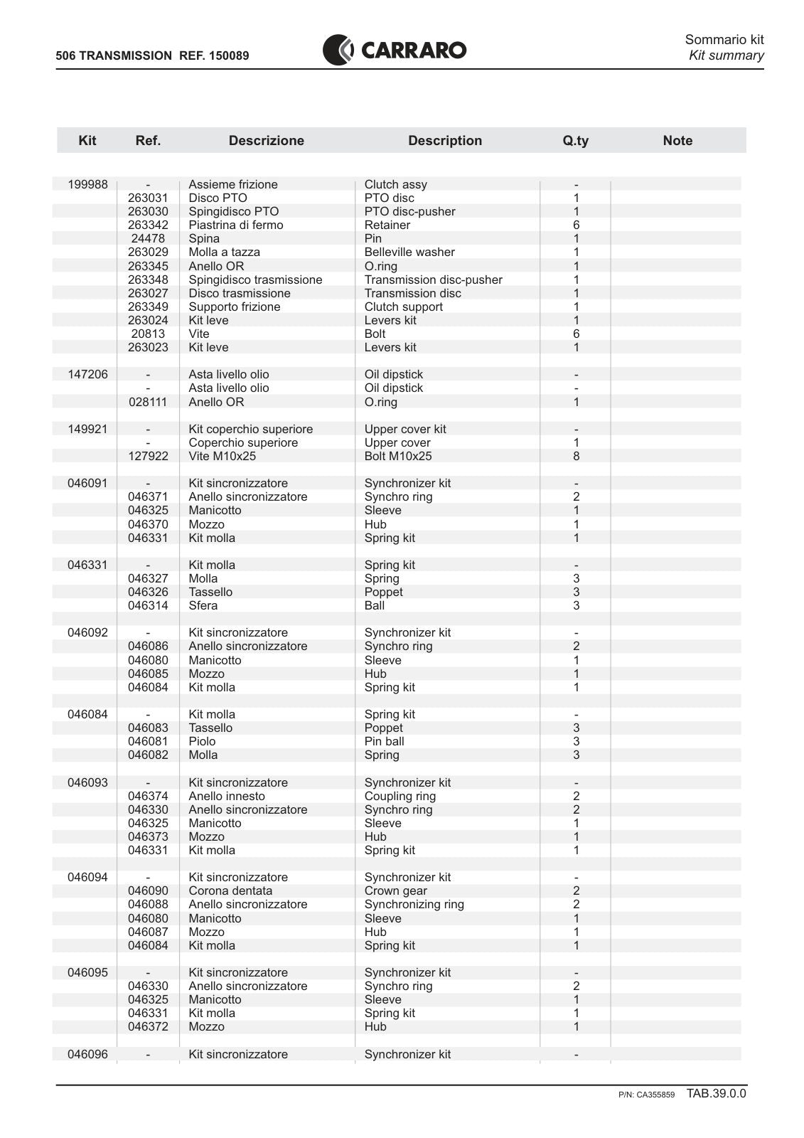 Carraro 506 Transmission Parts Catalog (Ref. 150089) – sample page 3