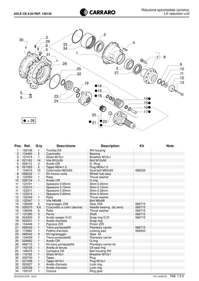 Carraro CE 8.50 Axle Parts Catalog (Ref. 150135) – sample page 1