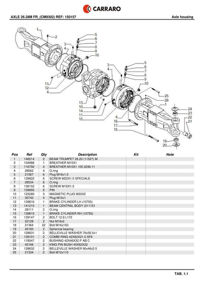 Carraro 26.28M FR Axle Parts Catalog (Ref. 150157) – sample page 1