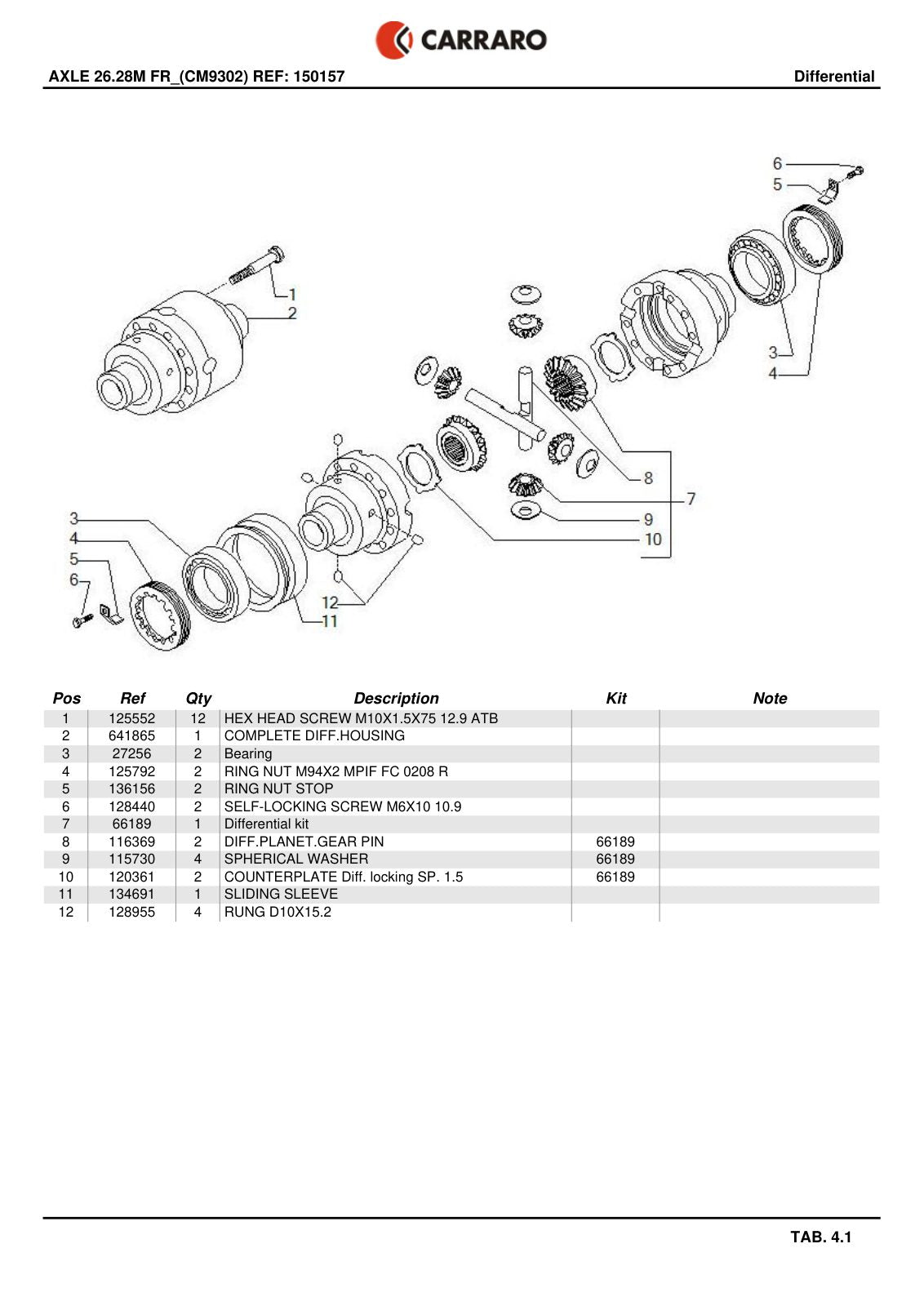 Carraro 26.28M FR Axle Parts Catalog (Ref. 150157) – sample page 2