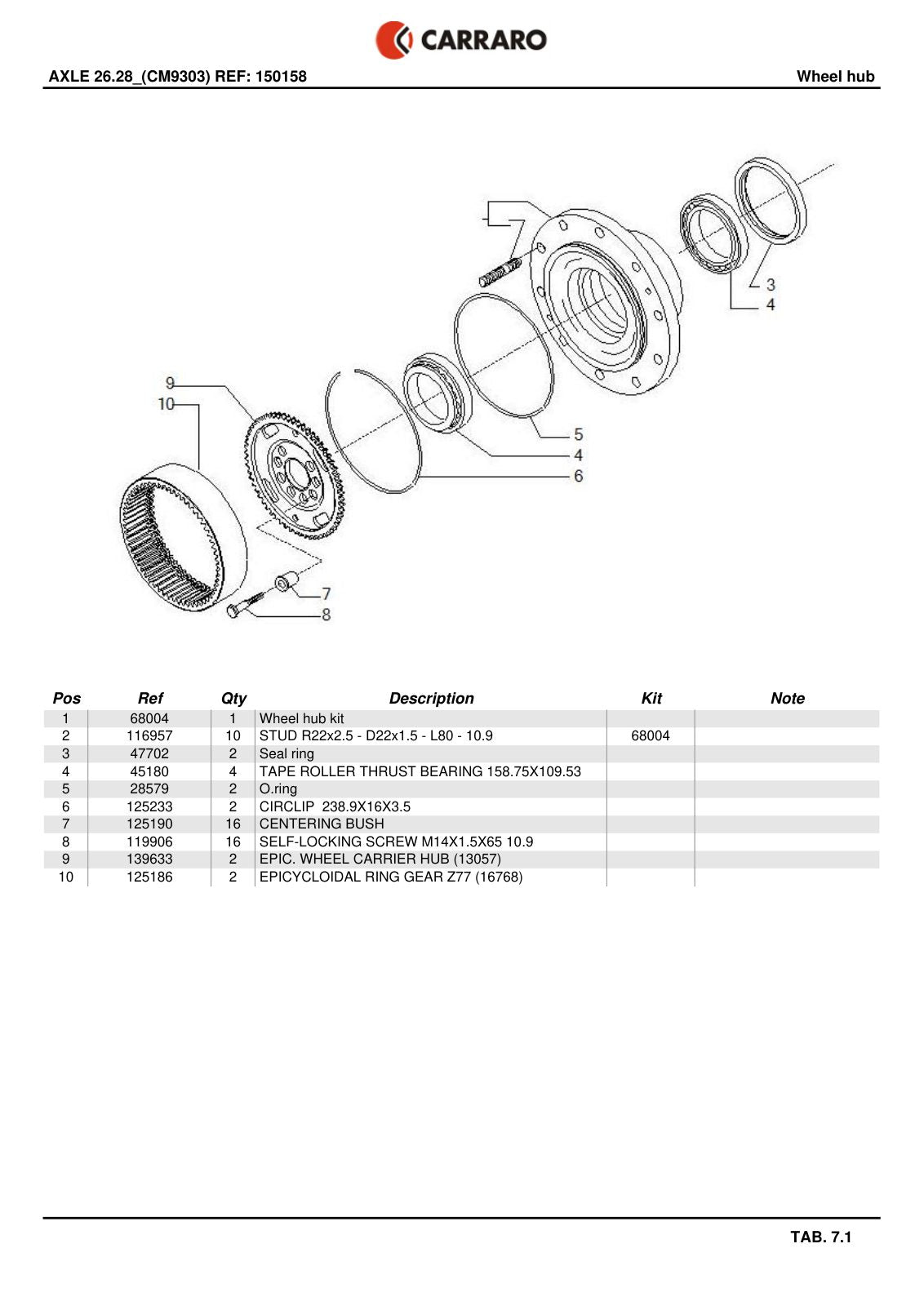 Carraro 26.28 Axle Parts Catalog (Ref. 150158, 150203) – sample page 3