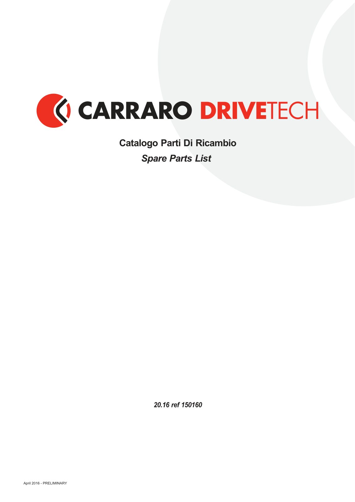 Carraro Axle Parts Catalog (Ref. 150160) – cover