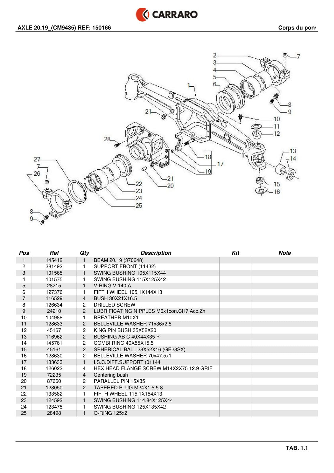 Carraro 20.19 Axle Parts Catalog (Ref. 150166) – sample page 1