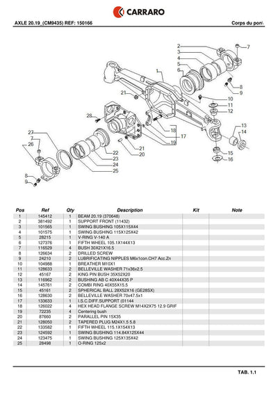 Carraro 20.19 Axle Parts Catalog (Ref. 150166) – sample page 1