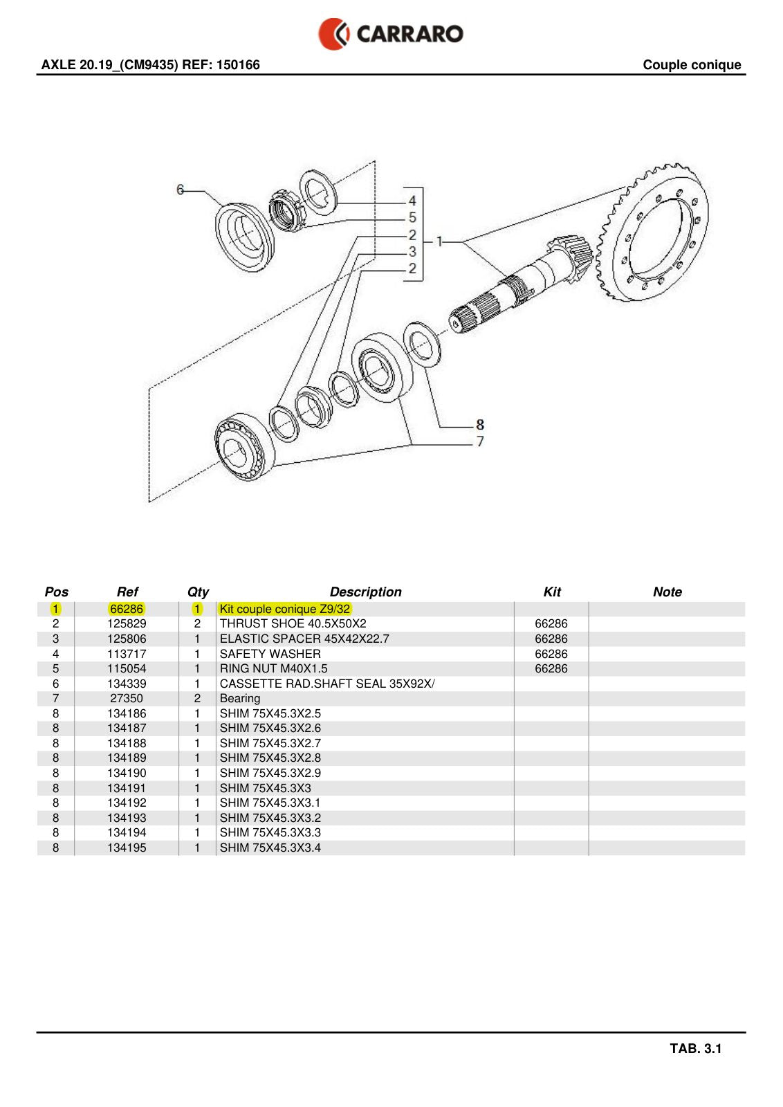 Carraro 20.19 Axle Parts Catalog (Ref. 150166) – sample page 2