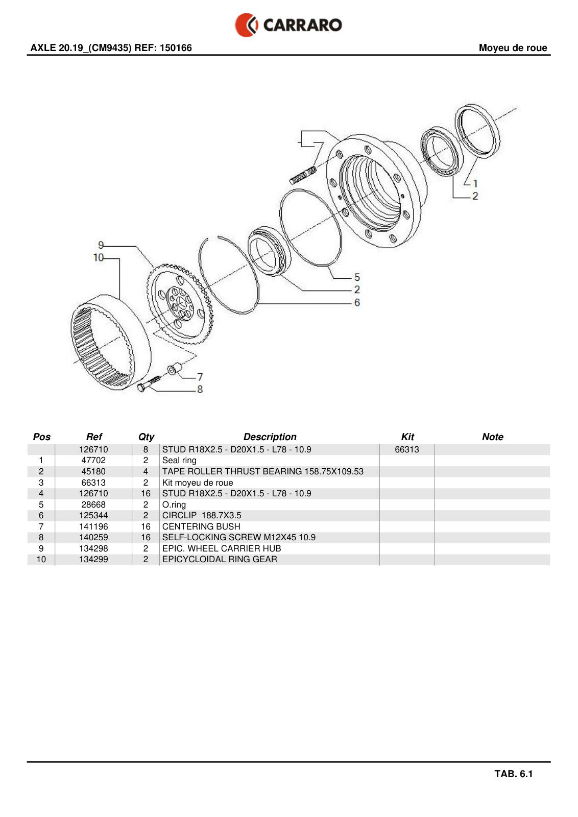 Carraro 20.19 Axle Parts Catalog (Ref. 150166) – sample page 3