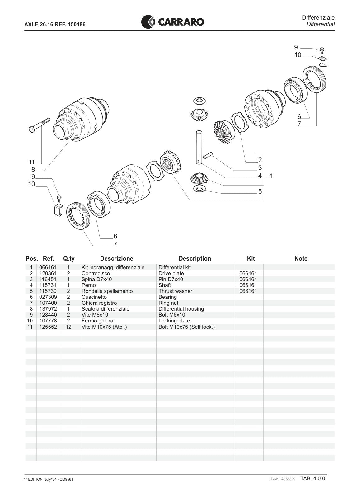 Carraro 26.16 Axle Parts Catalog (Ref. 150186) – sample page 2
