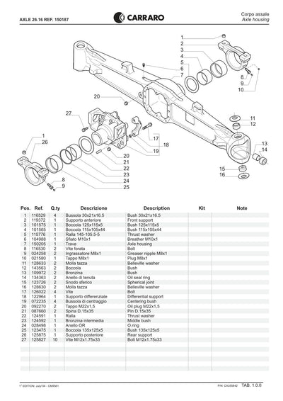 Carraro 26.16 Axle Parts Catalog (Ref. 150187) – sample page 1