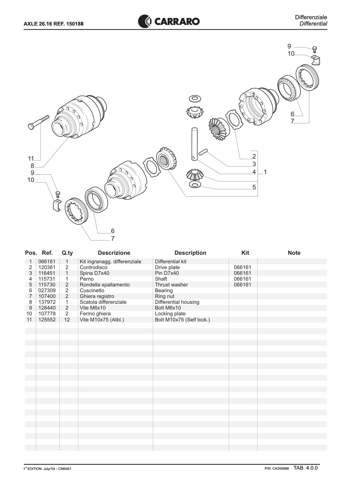 Carraro 26.16 Axle Parts Catalog (Ref. 150187) – sample page 2