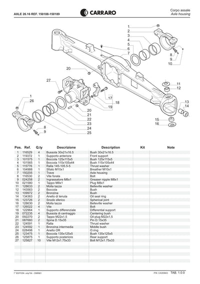 Carraro 26.16 Axle Parts Catalog (Ref. 150188, 150189) – sample page 1