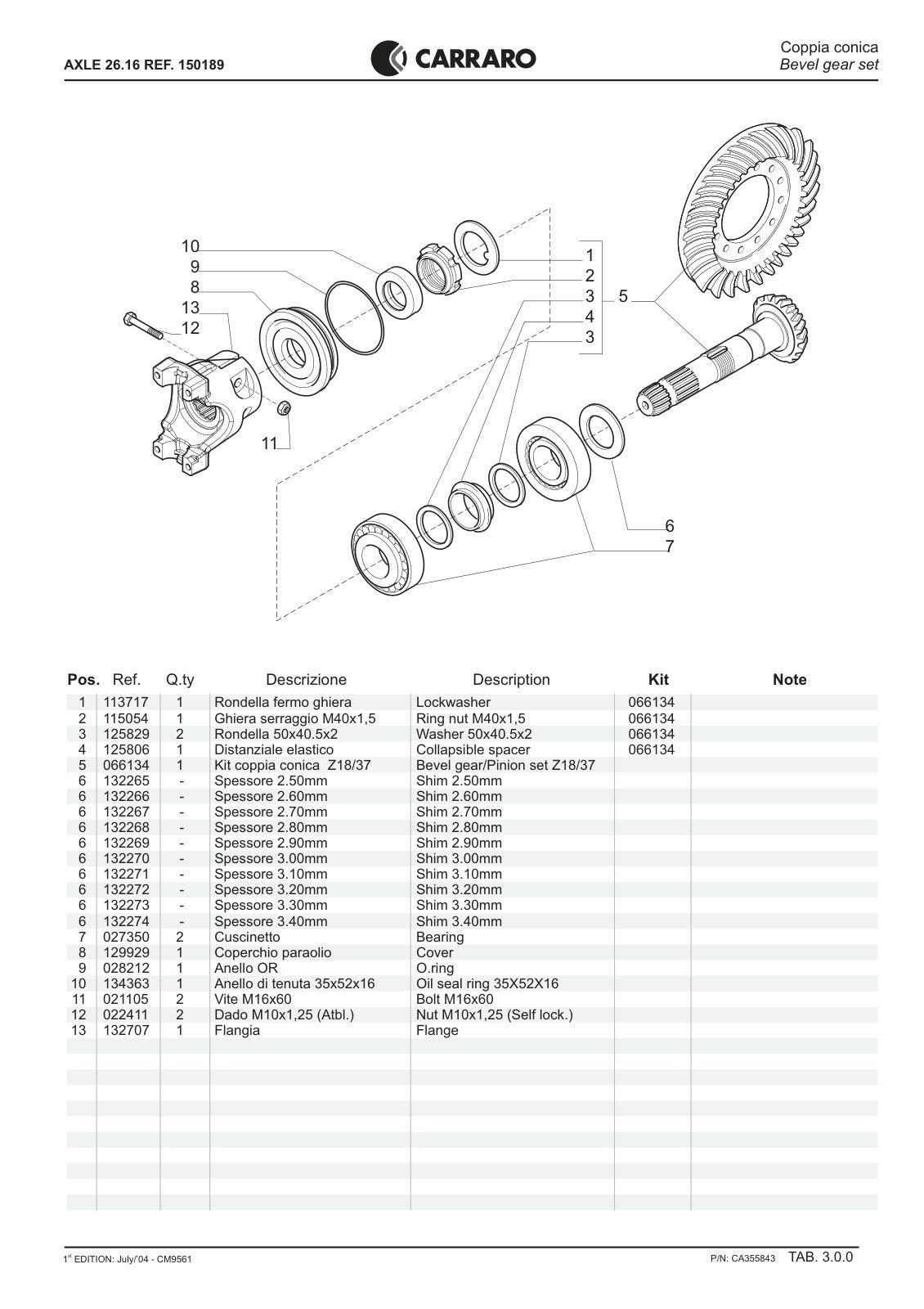 Carraro 26.16 Axle Parts Catalog (Ref. 150188, 150189) – sample page 2