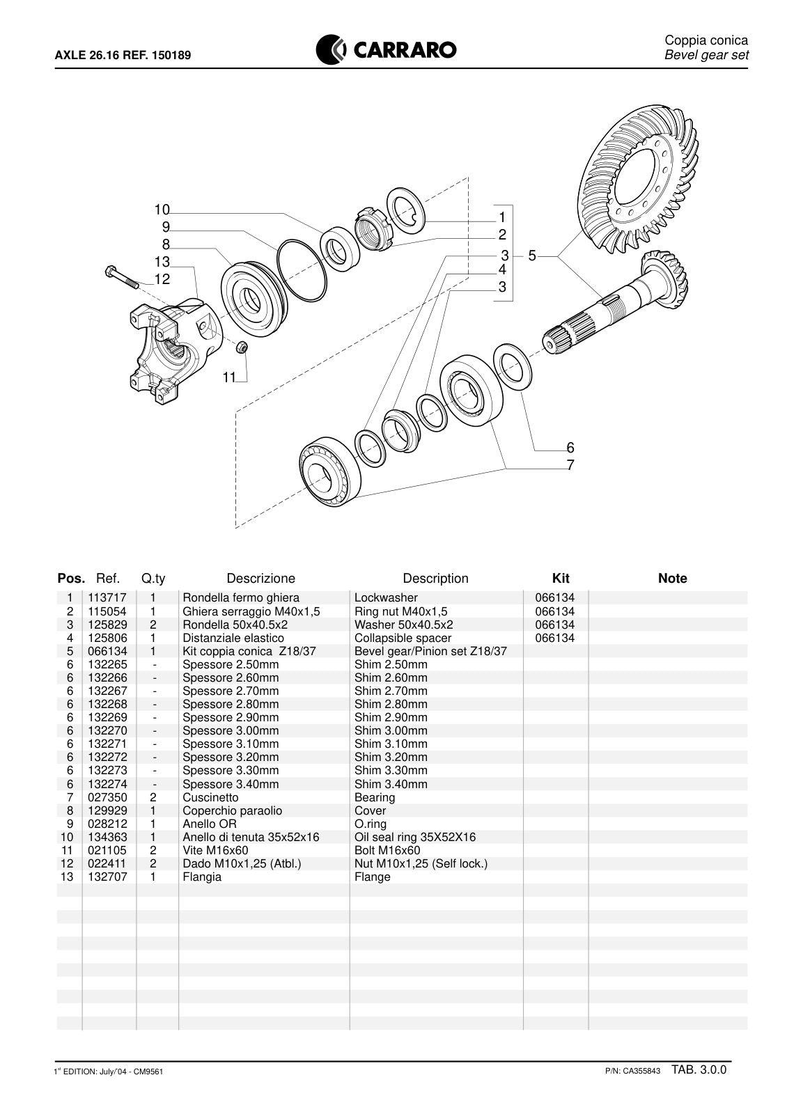Carraro 26.16 Axle Parts Catalog (Ref. 150189, 150188) – sample page 2