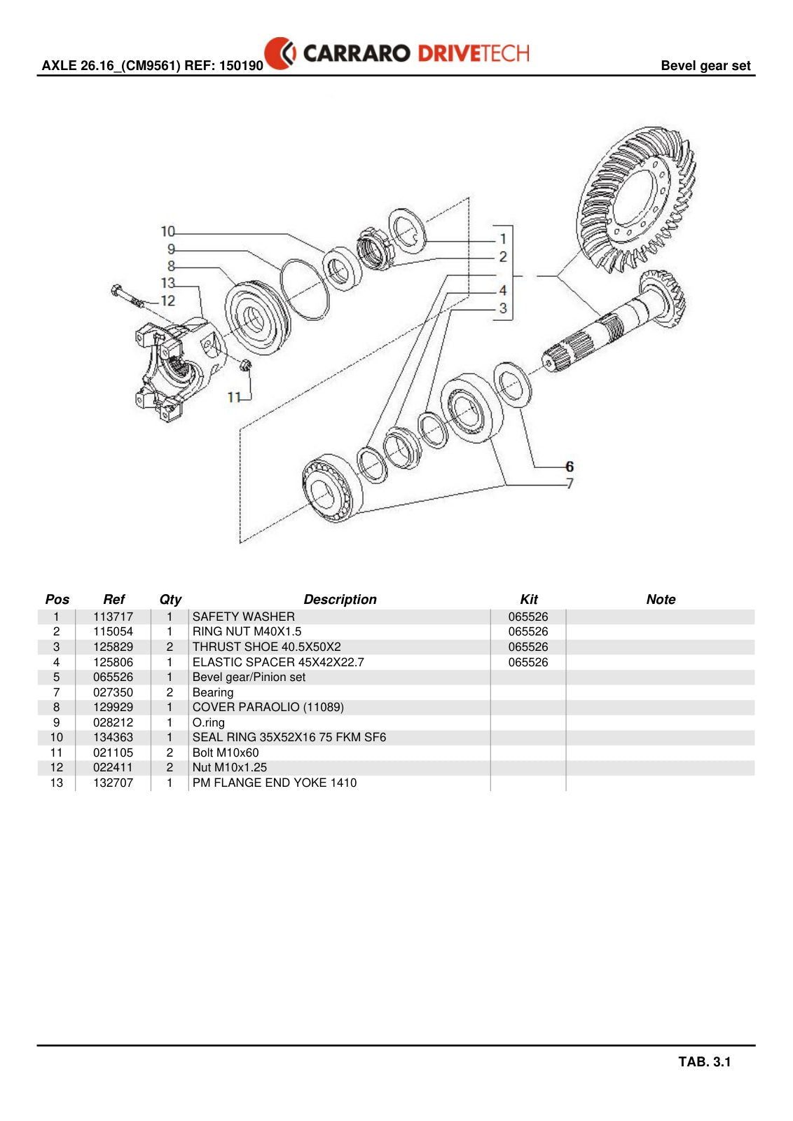 Carraro 26.16 Axle Parts Catalog (Ref. 150190, 122964) – sample page 2