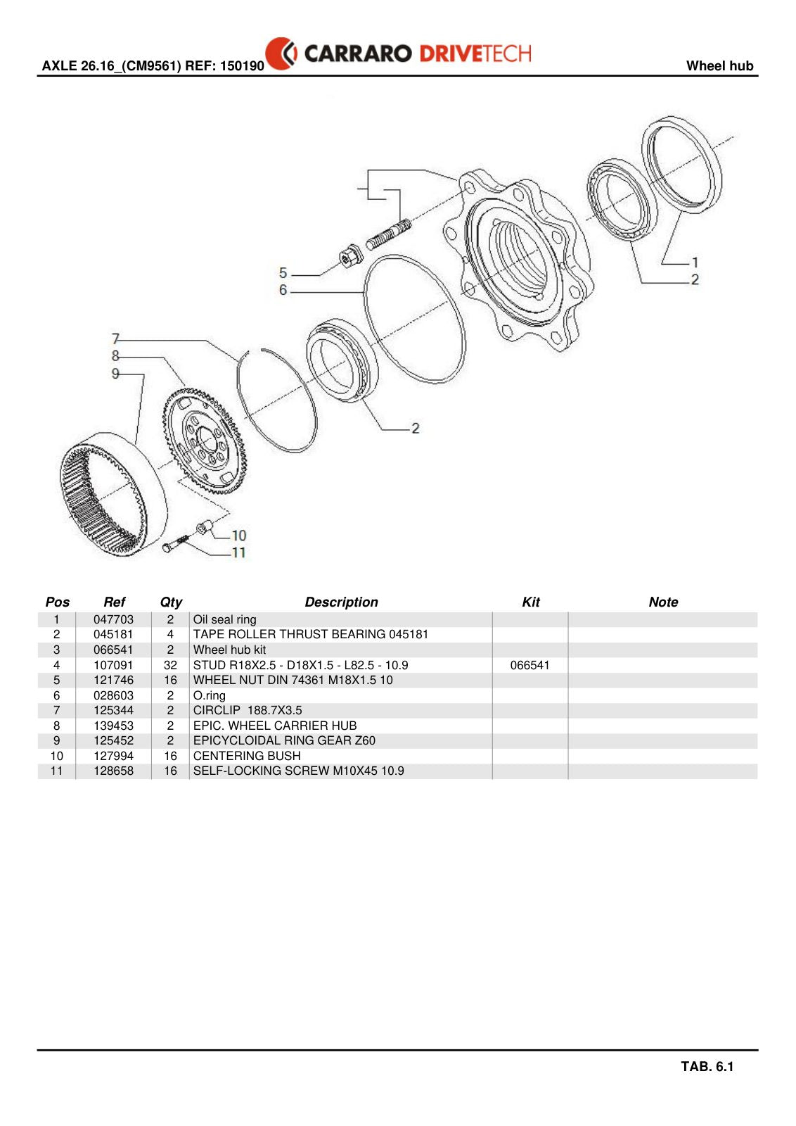 Carraro 26.16 Axle Parts Catalog (Ref. 150190, 122964) – sample page 3