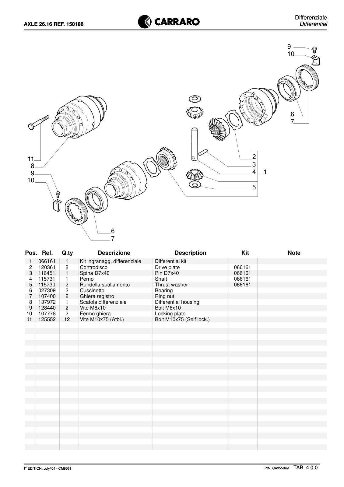 Carraro 26.16 Axle Parts Catalog (Ref. 150193) – sample page 2