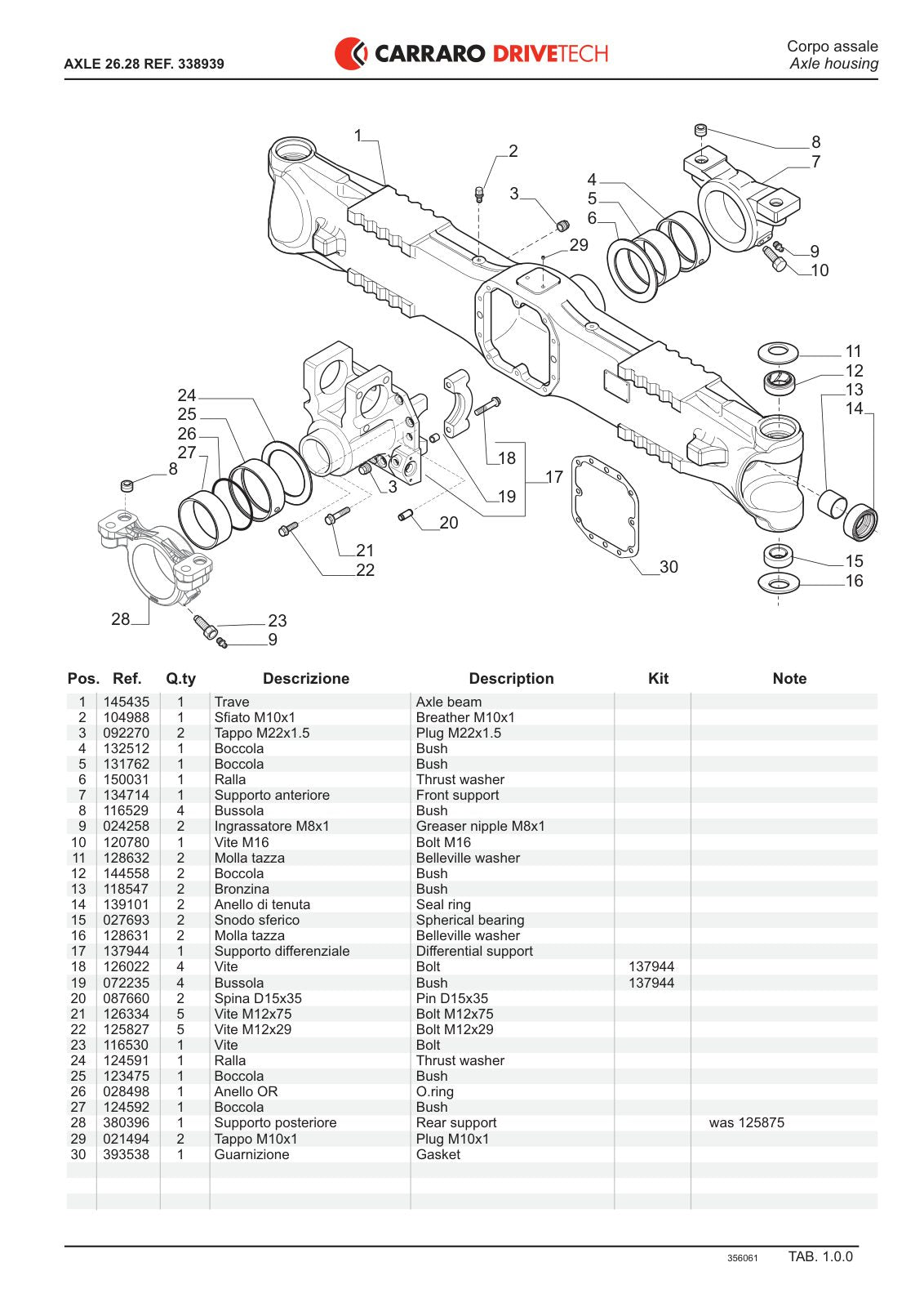 Carraro 26.28 Axle Parts Catalog (Ref. 338939, 356061) – sample page 1