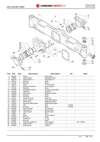 Carraro 26.28 Axle Parts Catalog (Ref. 338939, 356061) – sample page 1