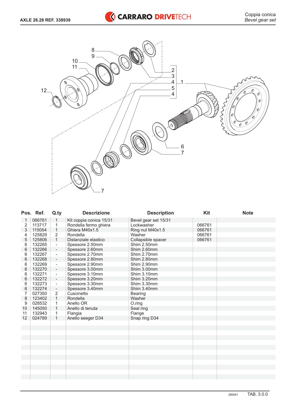 Carraro 26.28 Axle Parts Catalog (Ref. 338939, 356061) – sample page 2