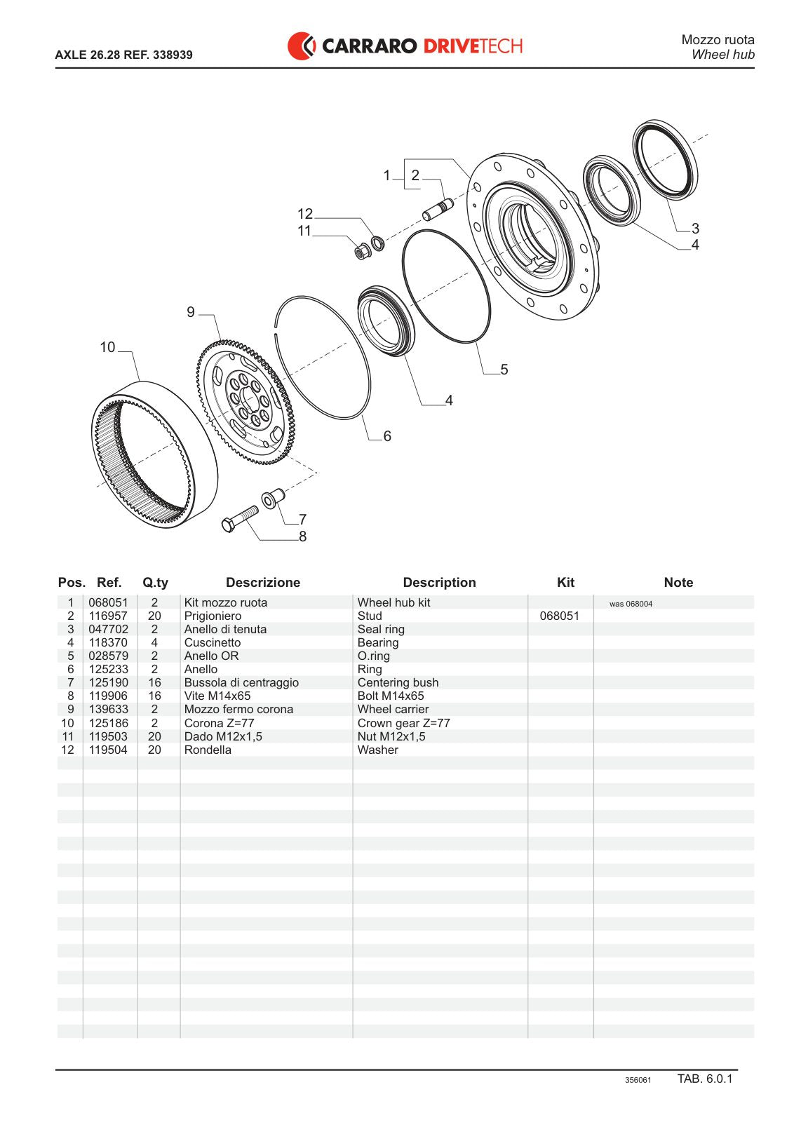 Carraro 26.28 Axle Parts Catalog (Ref. 338939, 356061) – sample page 3