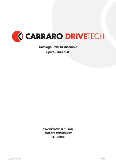Carraro TLB1 Transmission Parts Catalog (Ref. 339162) – cover