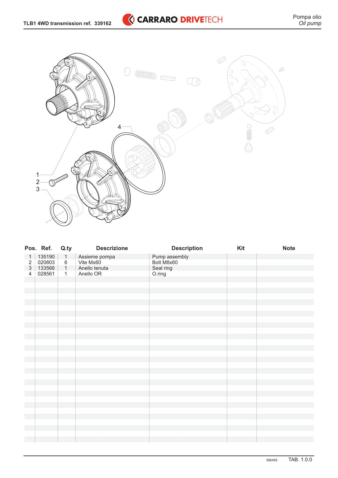 Carraro TLB1 Transmission Parts Catalog (Ref. 339162) – sample page 1