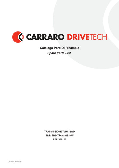 Carraro TLB1 Transmission Parts Catalog (Ref. 339163) – cover