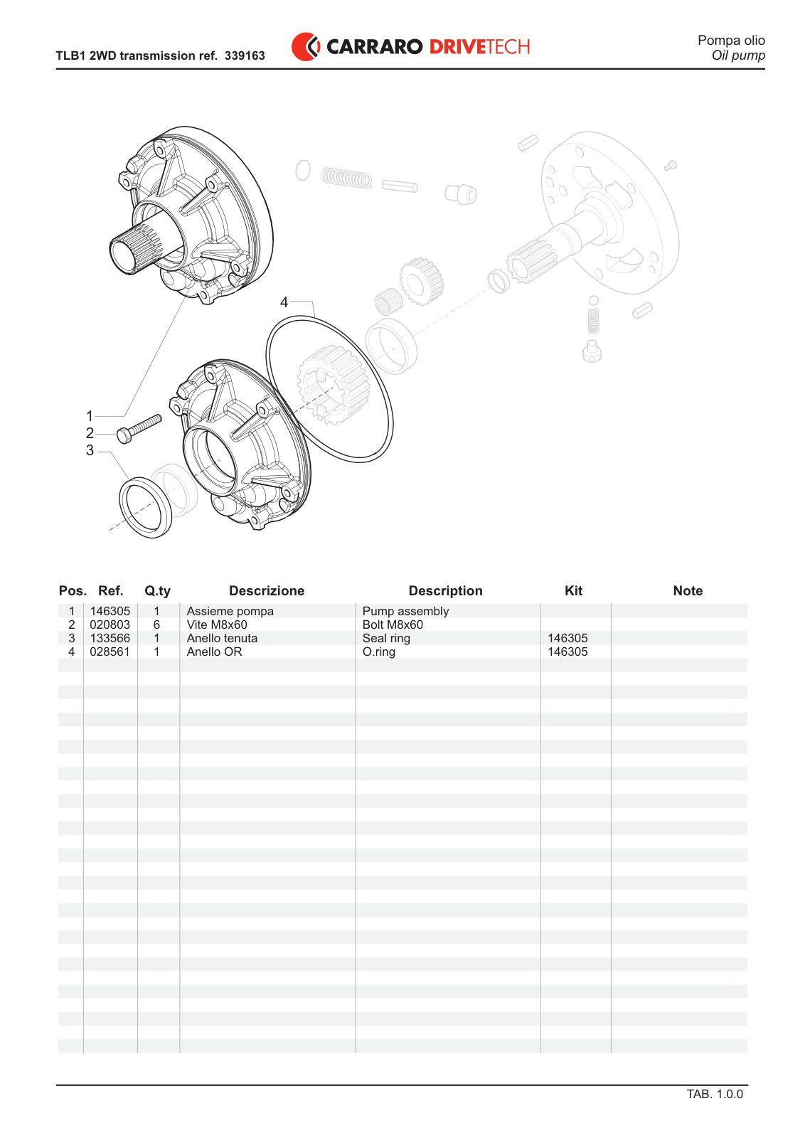 Carraro TLB1 Transmission Parts Catalog (Ref. 339163) – sample page 1