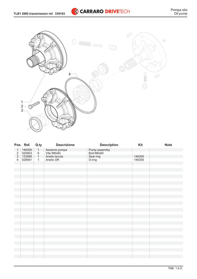 Carraro TLB1 Transmission Parts Catalog (Ref. 339163) – sample page 1