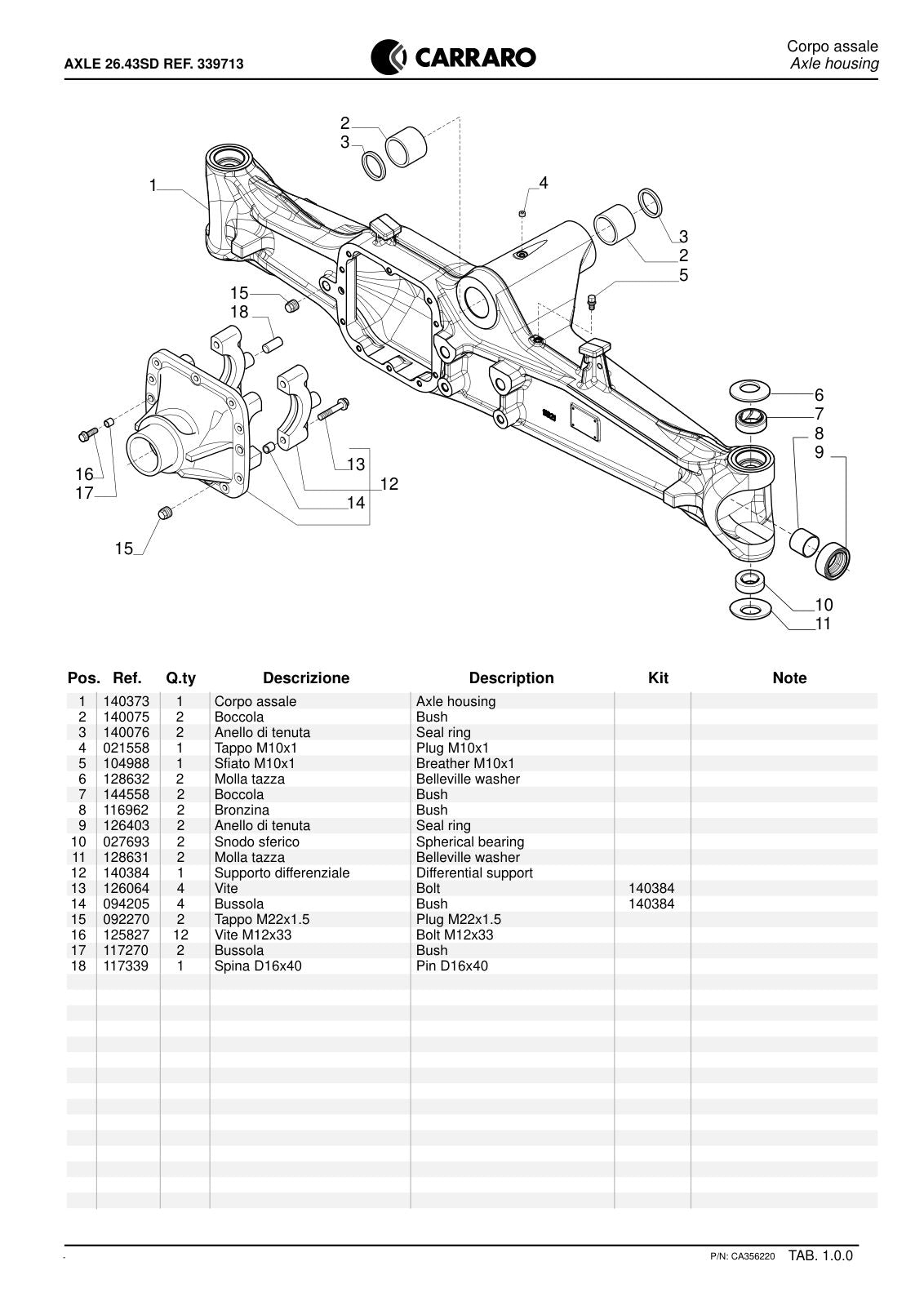 Carraro 26.43SD Axle Parts Catalog (Ref. 339713) – sample page 1