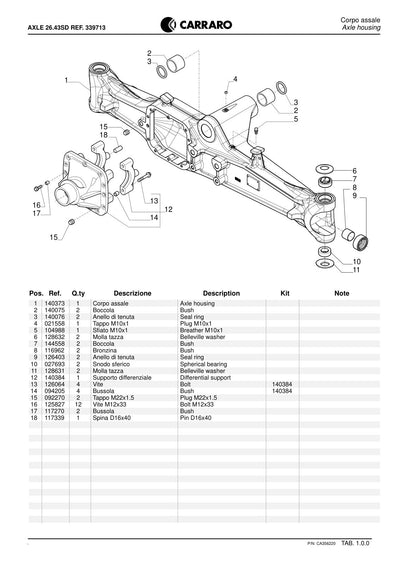 Carraro 26.43SD Axle Parts Catalog (Ref. 339713) – sample page 1