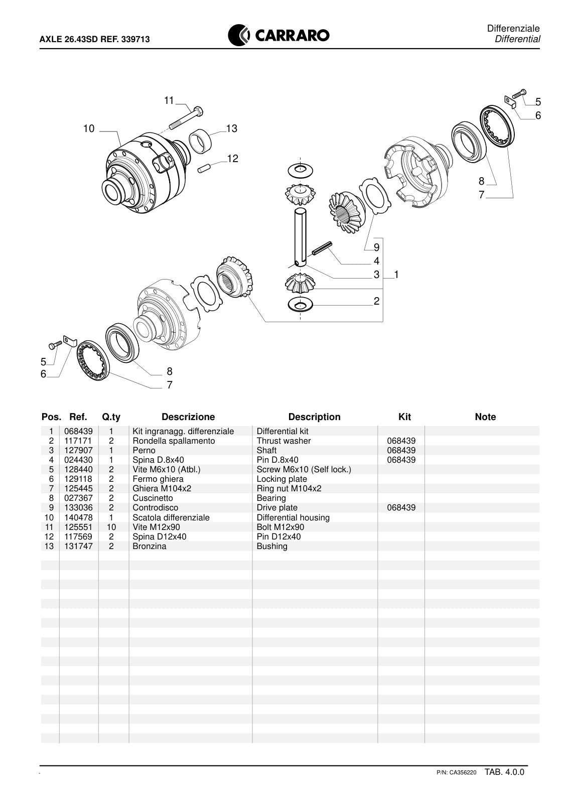 Carraro 26.43SD Axle Parts Catalog (Ref. 339713) – sample page 2