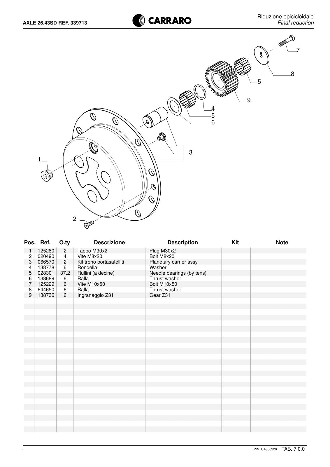 Carraro 26.43SD Axle Parts Catalog (Ref. 339713) – sample page 3