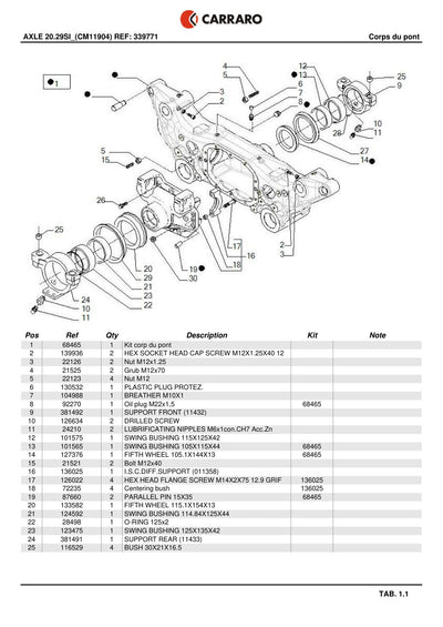 Carraro 20.29SI Axle Parts Catalog (Ref. 339771, 136025) – sample page 1