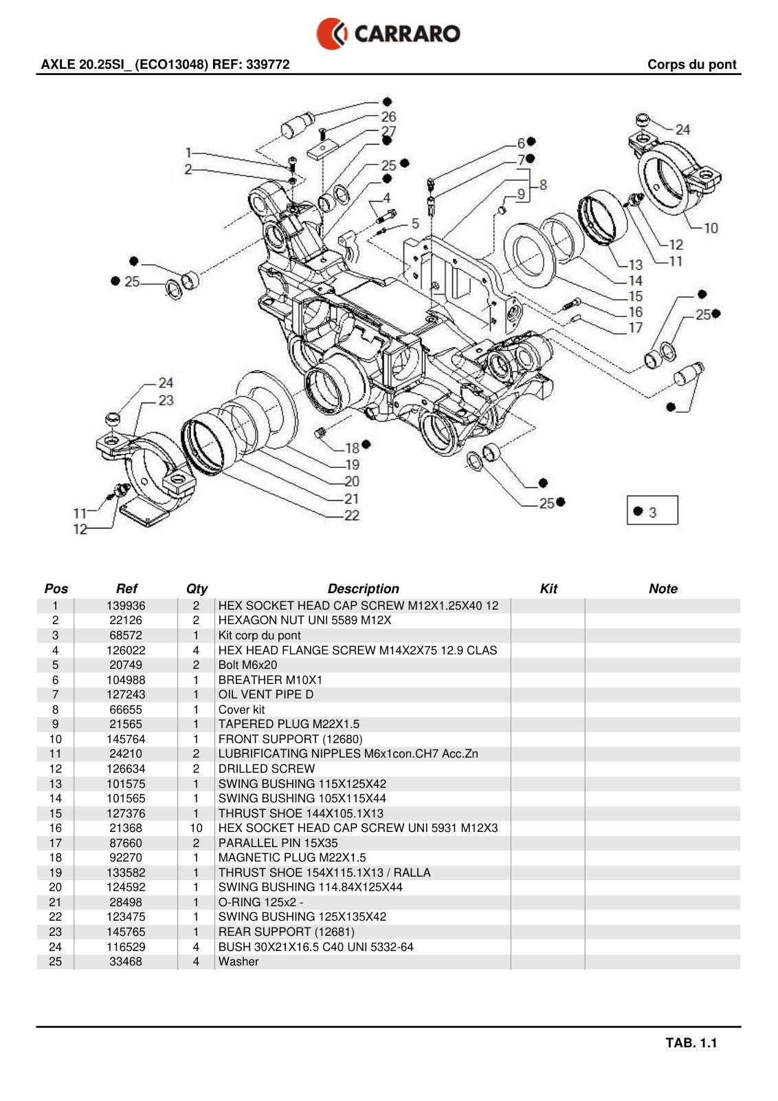 Carraro 20.25SI Axle Parts Catalog (Ref. 339772) – sample page 1