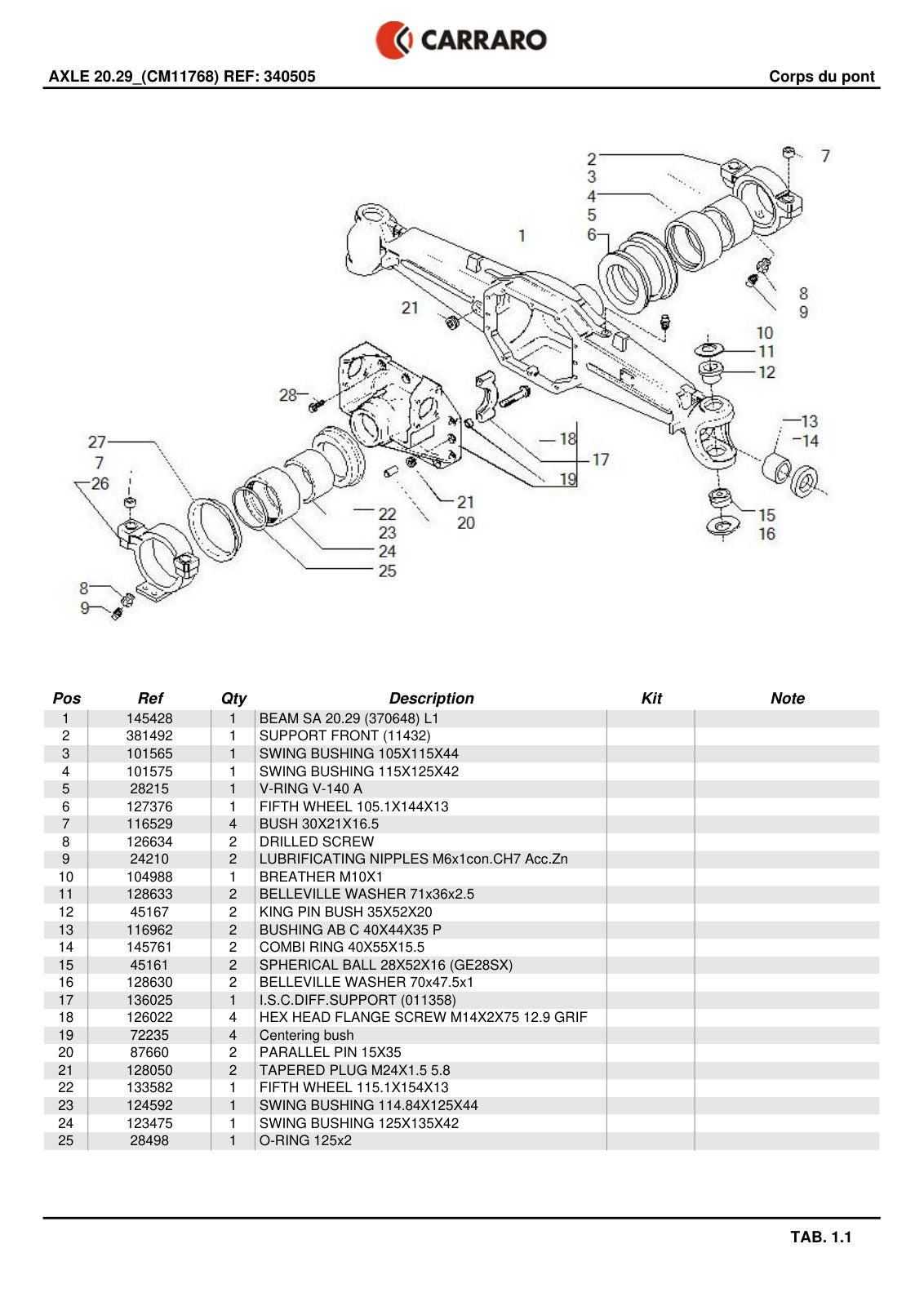 Carraro 20.29 Axle Parts Catalog (Ref. 340505) – sample page 1