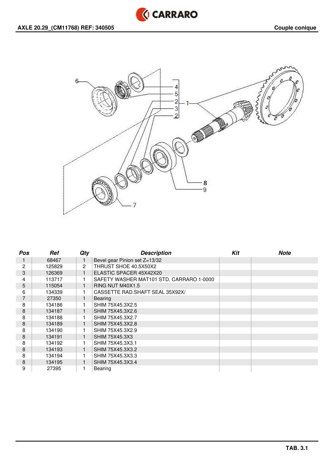 Carraro 20.29 Axle Parts Catalog (Ref. 340505) – sample page 2
