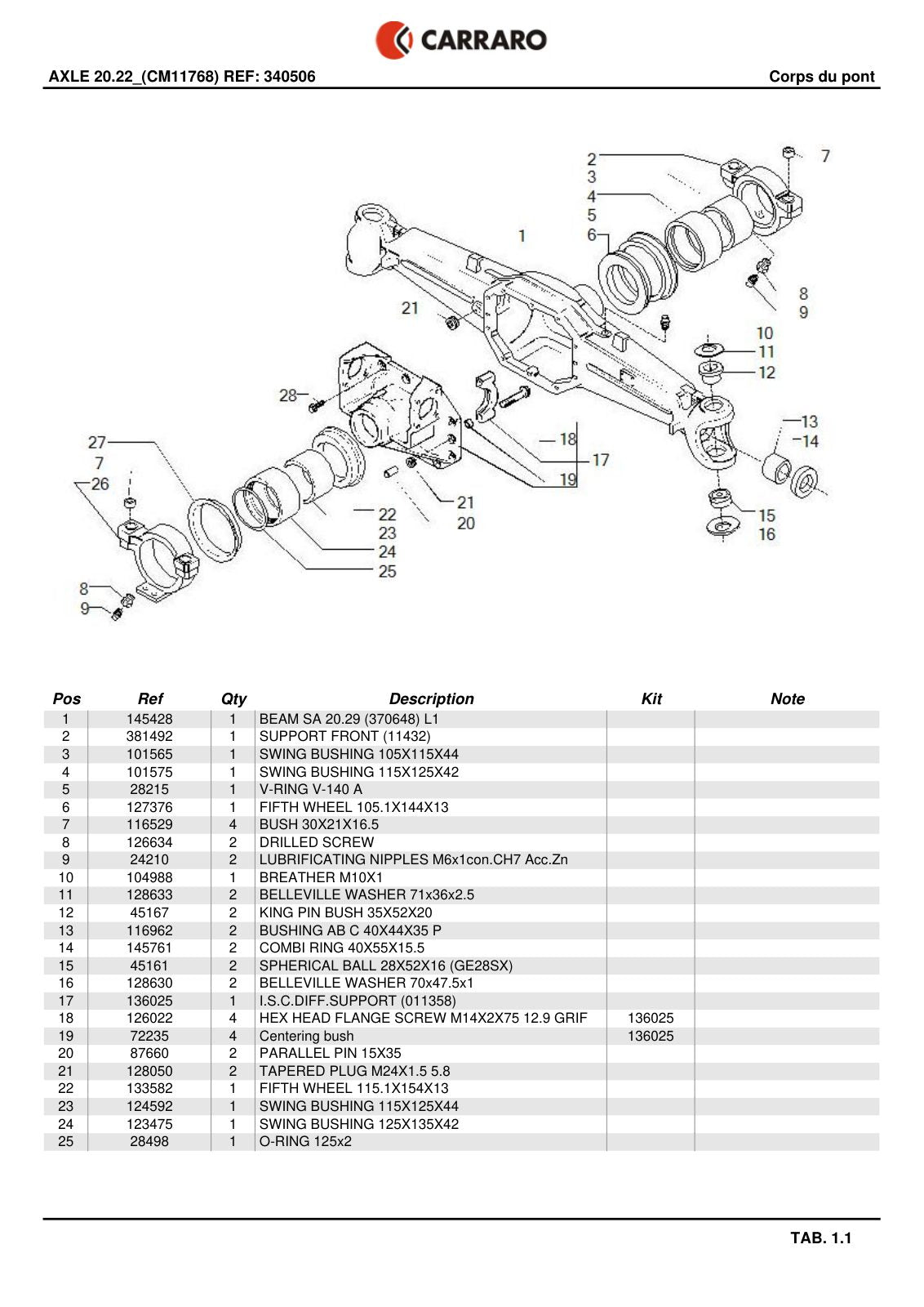 Carraro 20.22 Axle Parts Catalog (Ref. 340506, 136025) – sample page 1