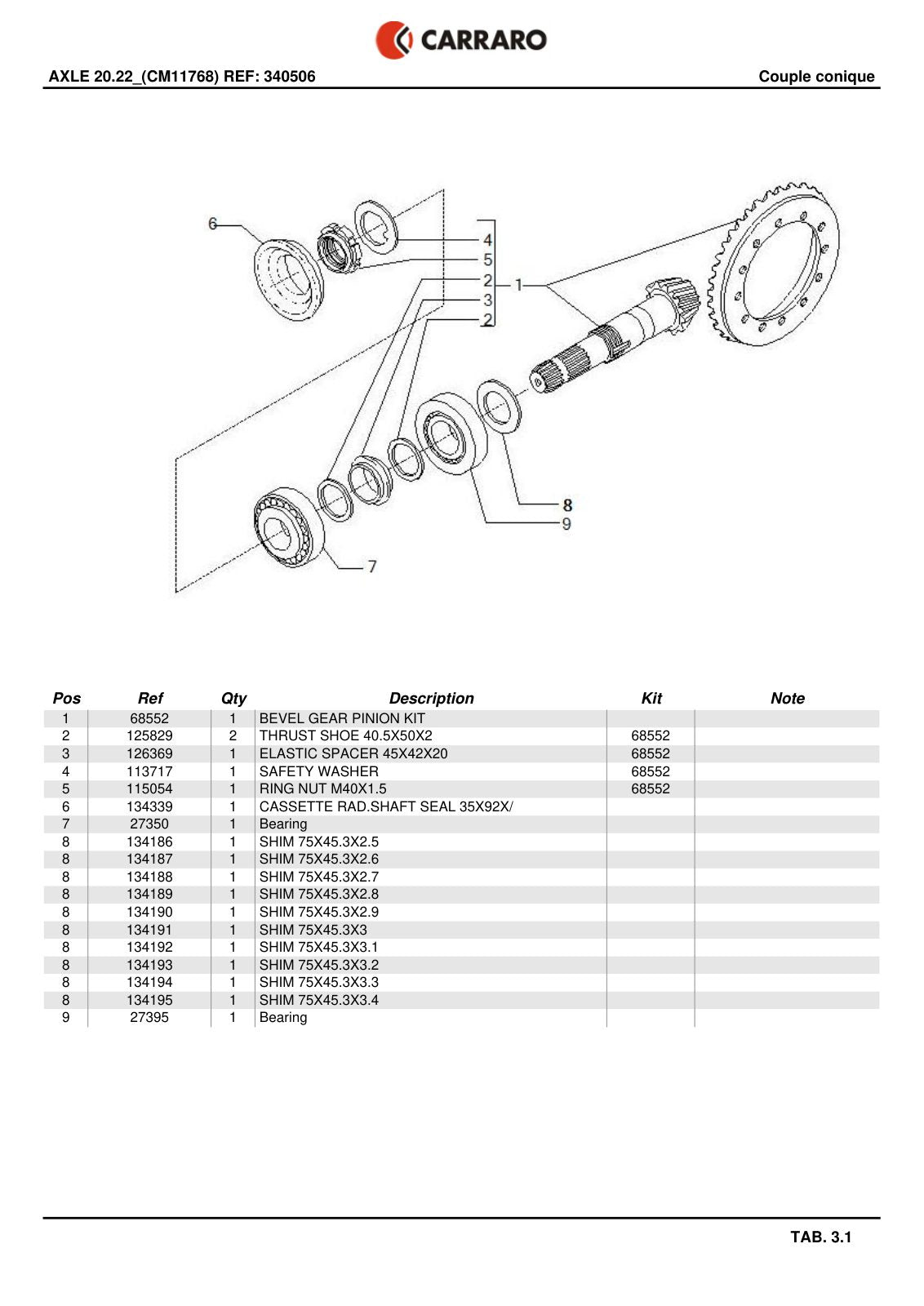Carraro 20.22 Axle Parts Catalog (Ref. 340506, 136025) – sample page 2