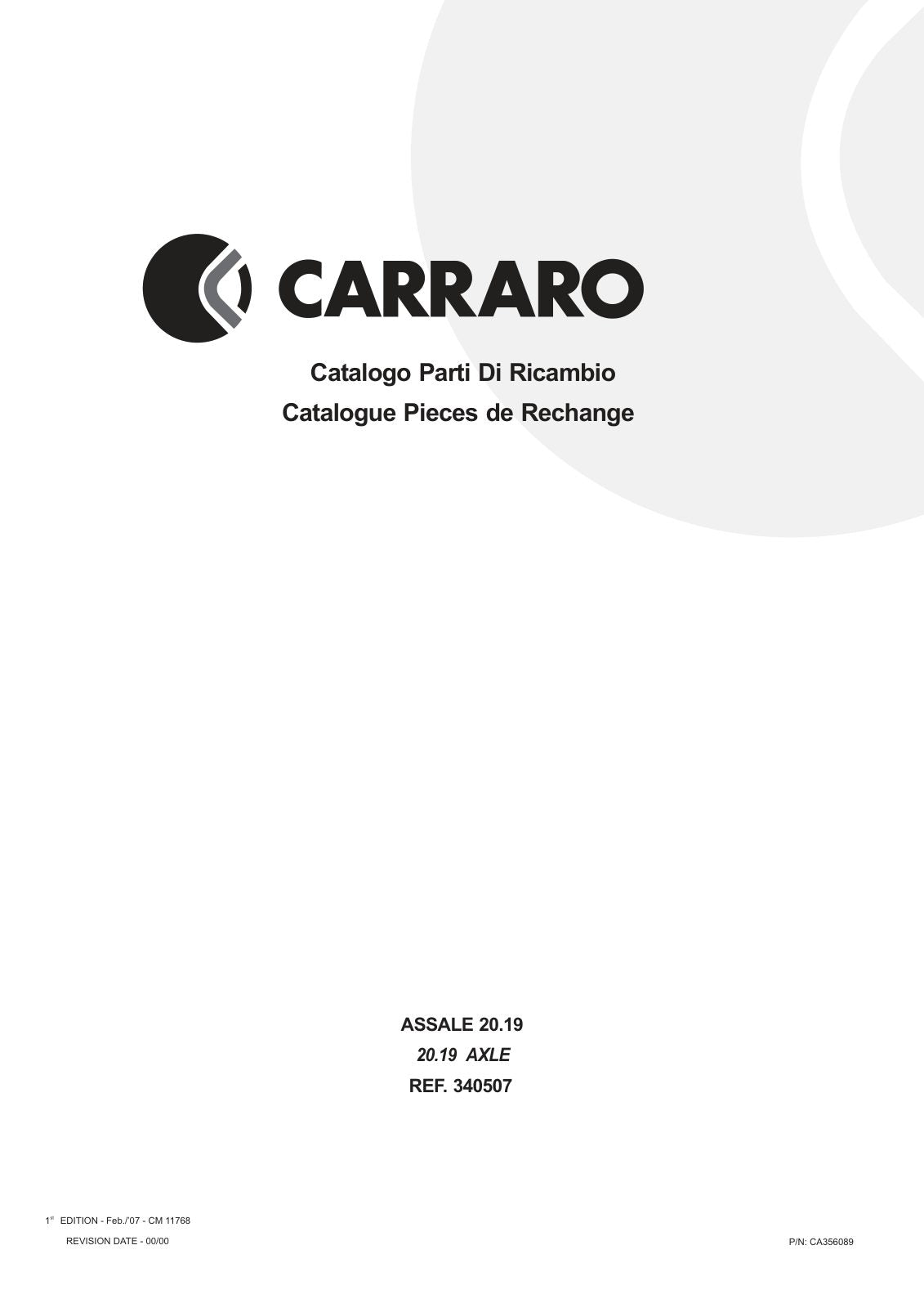Carraro 20.19 Axle Parts Catalog (Ref. 340507) – cover