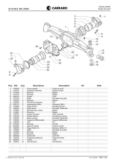 Carraro 20.19 Axle Parts Catalog (Ref. 340507) – sample page 1
